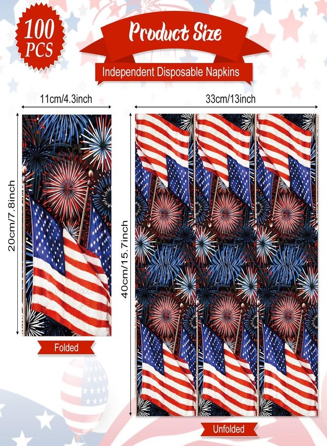 Whaline 100Pcs Patriotic Guest Napkins Fireworks American Flag Disposable Napkins 4th of July Dinner Hand Napkin Towel for Independence Day Memorial Day Party Supplies - Image 2